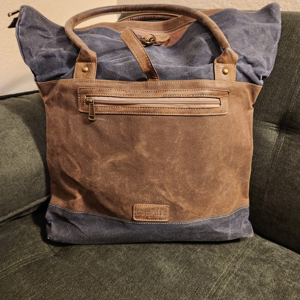 Brown and Blue Canvas Tote Bag